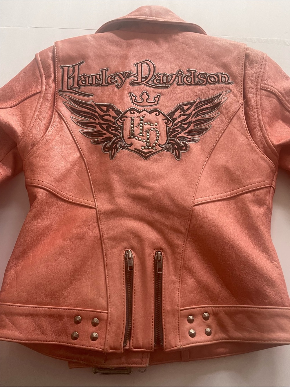 Vintage Harley Davidson Pink/Coral Cycle Queen Leather Jacket Size XS